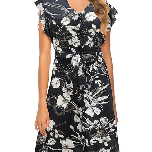 NWT Flutter Sleeve Button A-line Floral Sundress - Picture 2 of 7